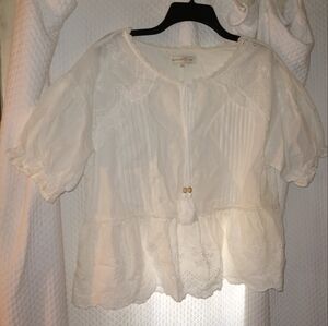Penelope Rose Cream Eyelet Lace Short Sleeve Blouse Size XL